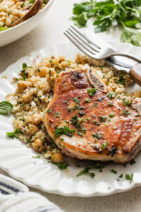 Garlic Butter Pork Chops with Lemon Chickpea Salad