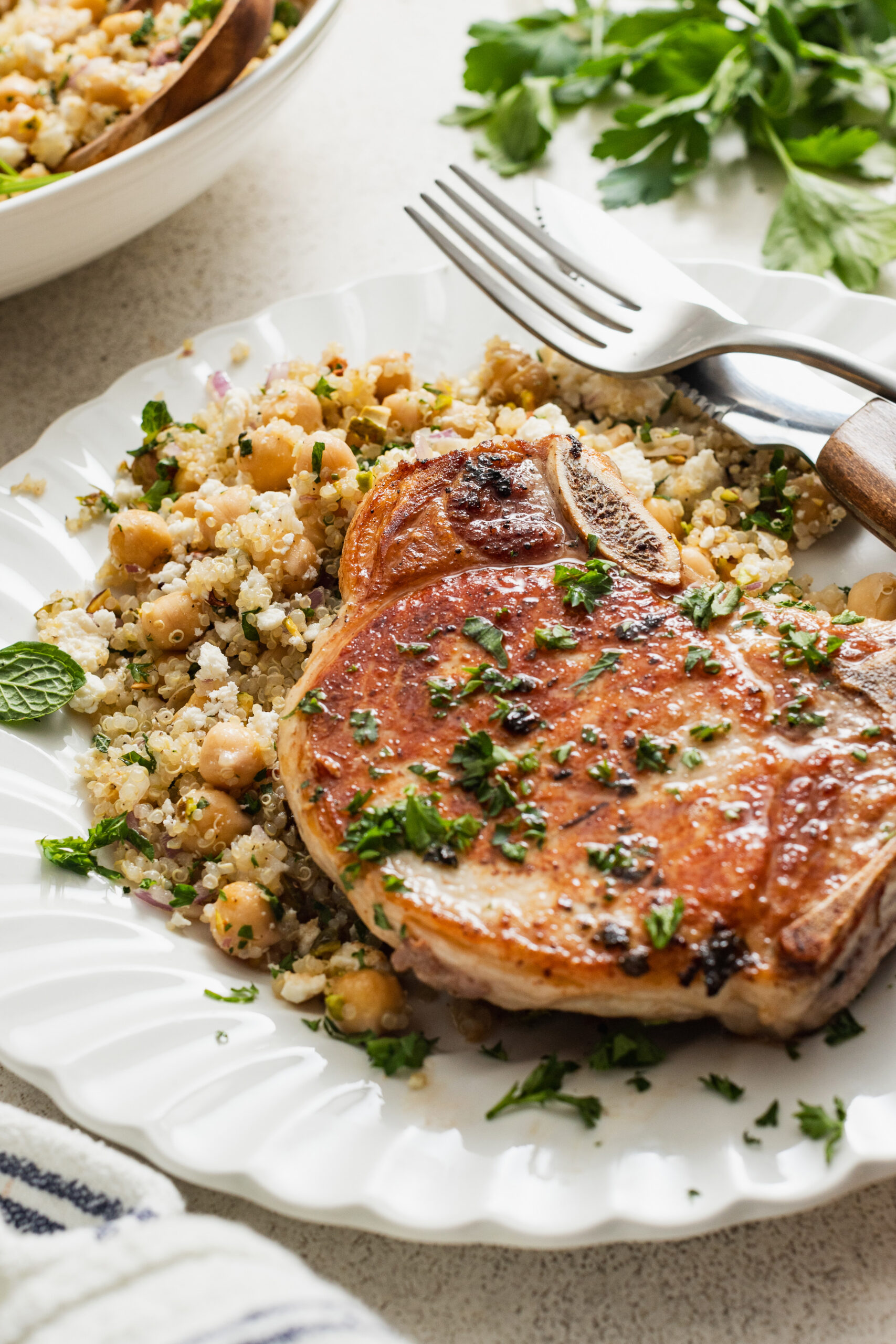 Garlic Butter Pork Chops with Lemon Chickpea Salad