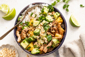 Pineapple Pork with Spicy Cucumber & Coconut Rice