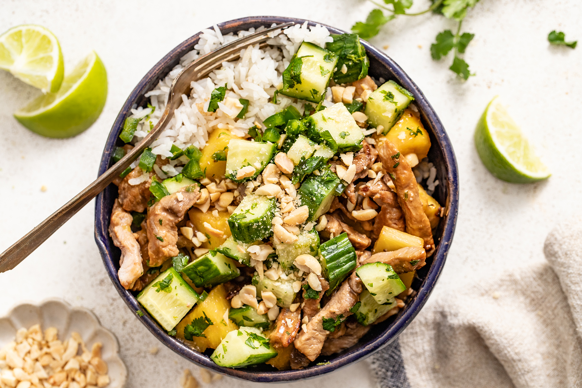 Pineapple Pork with Spicy Cucumber & Coconut Rice