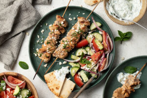Pork Souvlaki Kebabs with Minty Tzatziki