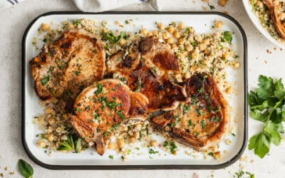 Garlic Butter Pork Chops with Lemon Chickpea Salad