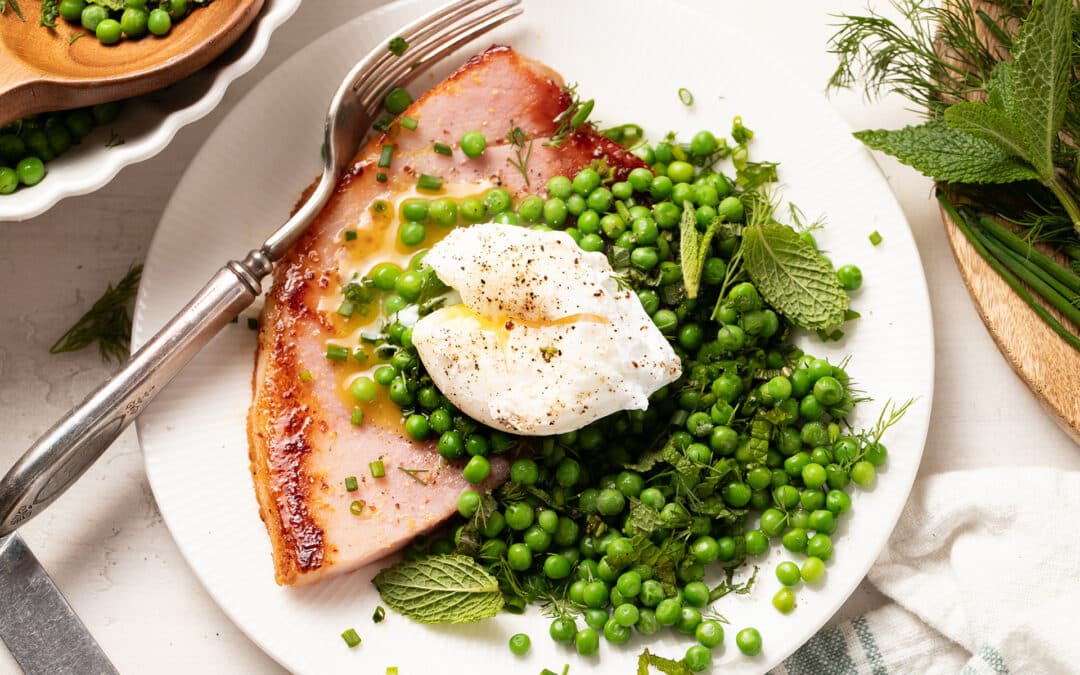 Ham Steak + Eggs with Spring Pea Salad