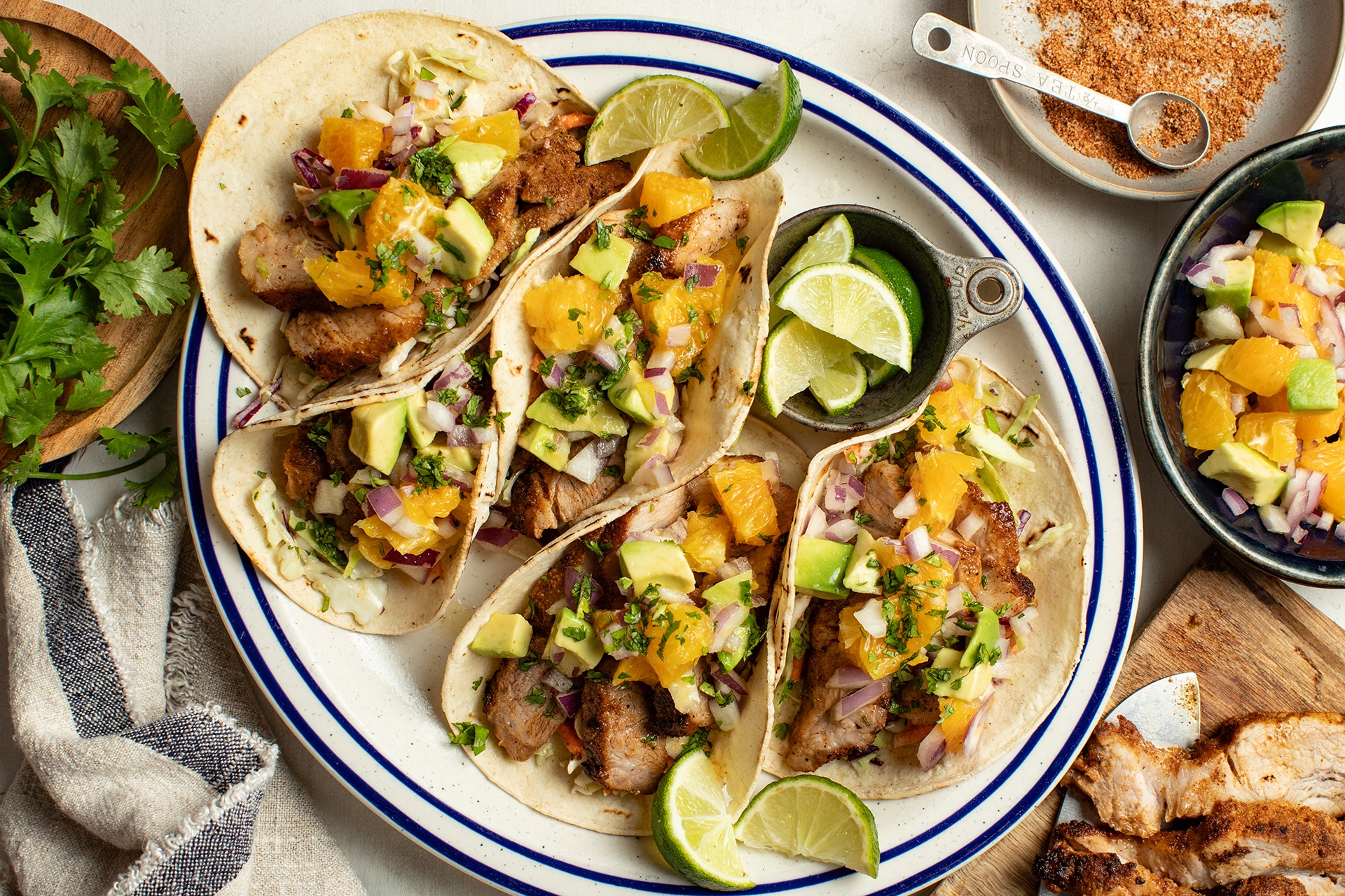 Pork Steak Tacos with Orange-Avocado Salsa